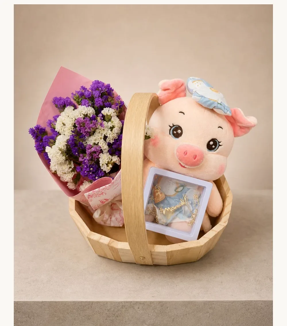 Canasta Cerdito Tierno — arreglo floral MontGuer
