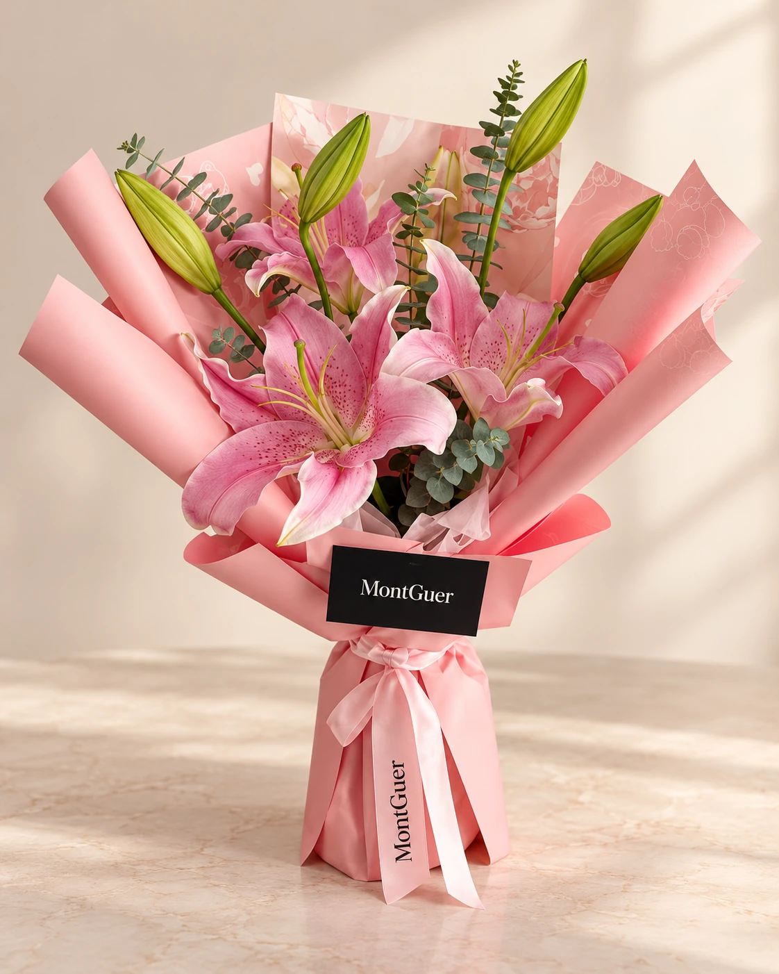 Bouquet de Liliums Rosados — arreglo floral MontGuer
